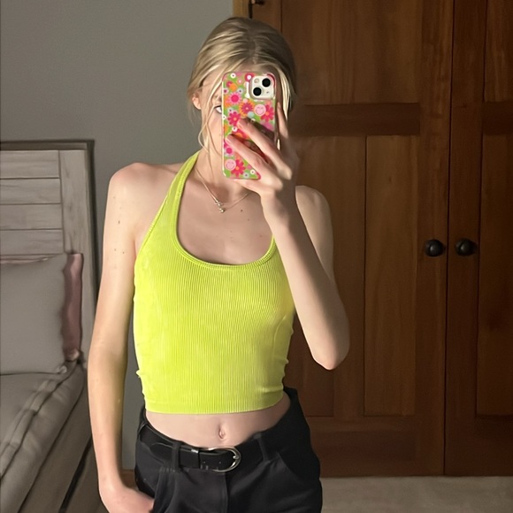 American Eagle Outfitters Tops - NWT American Eagle Outfitters Lime Green Ribbed Halter Crop Top